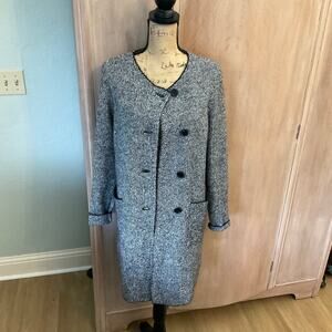 VTG Claiborne wool button front cardigan sweater coat houndstooth black white M